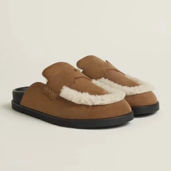 Hermes GO Shearling Mules